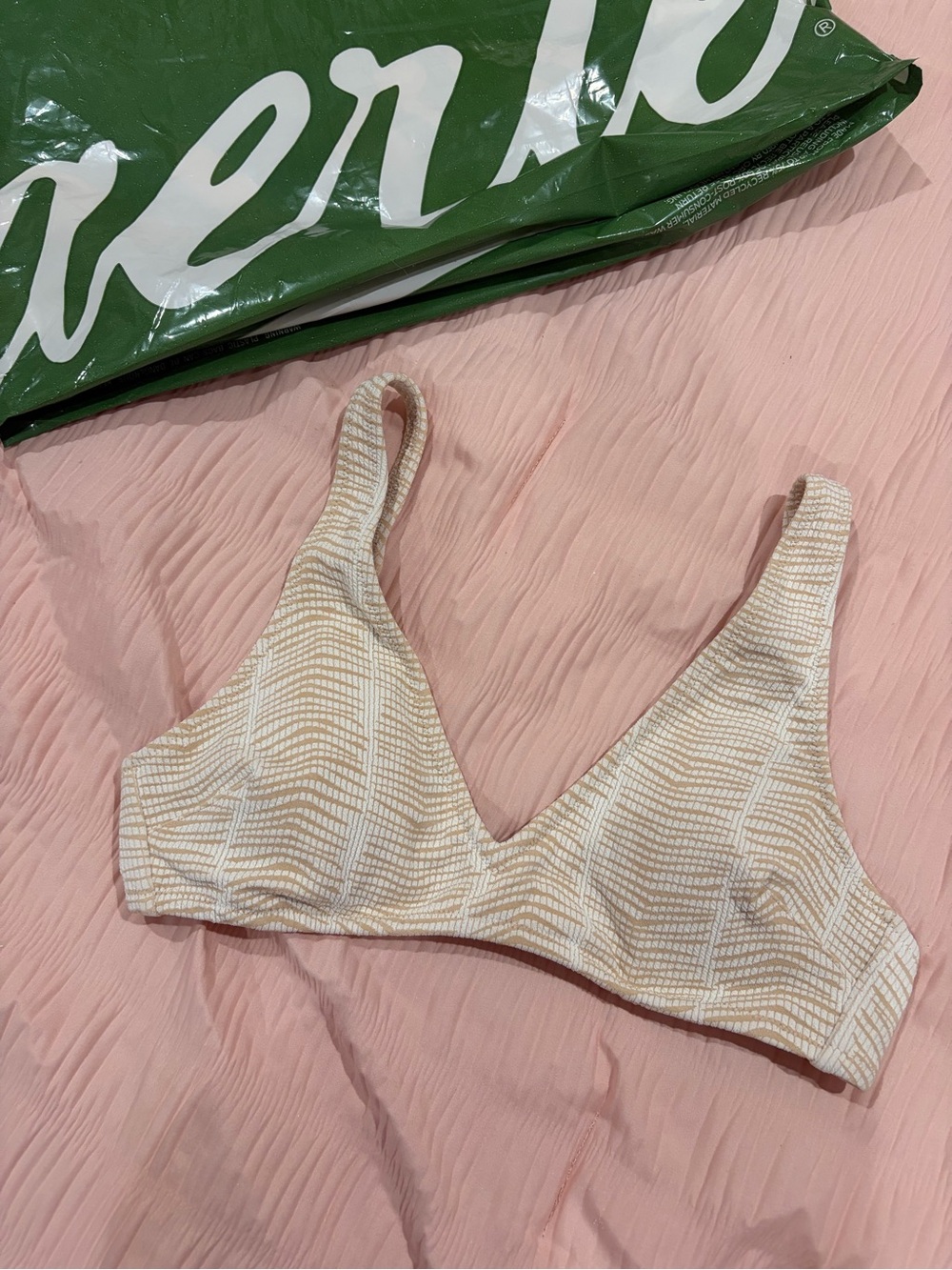 aerie nwot textured/patterned beige bikini top only small